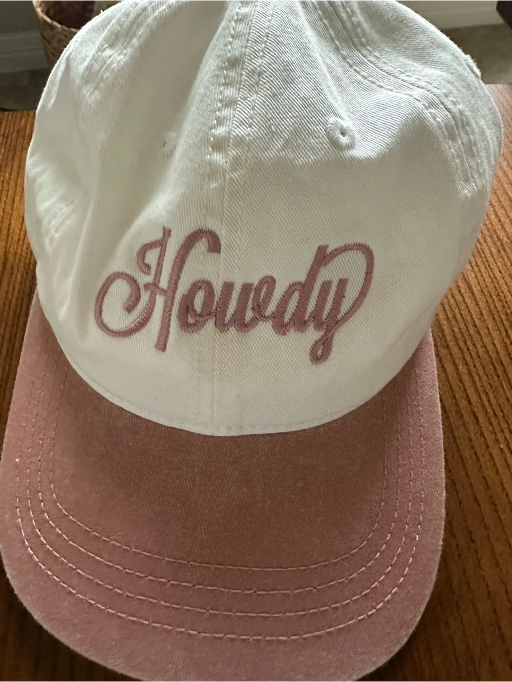 Howdy Embroidered Two-Tone Baseball Cap - White & Dusty Pink